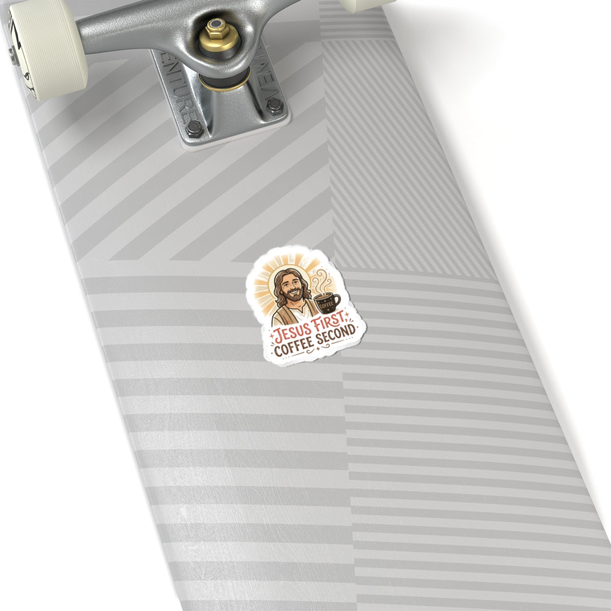 Jesus First, Coffee Second Kiss-Cut Sticker — Faith & Coffee Laptop Decal